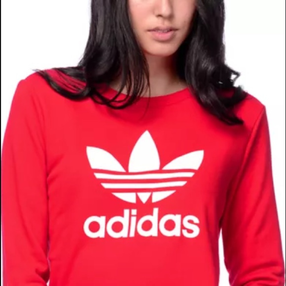 Red Adidas crew neck hoodie